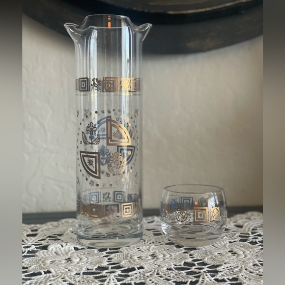 Vintage Culver Cocktail Set Pitcher Stirrer & 1 Lowball Glass Gold Trim EXC - Picture 3 of 5